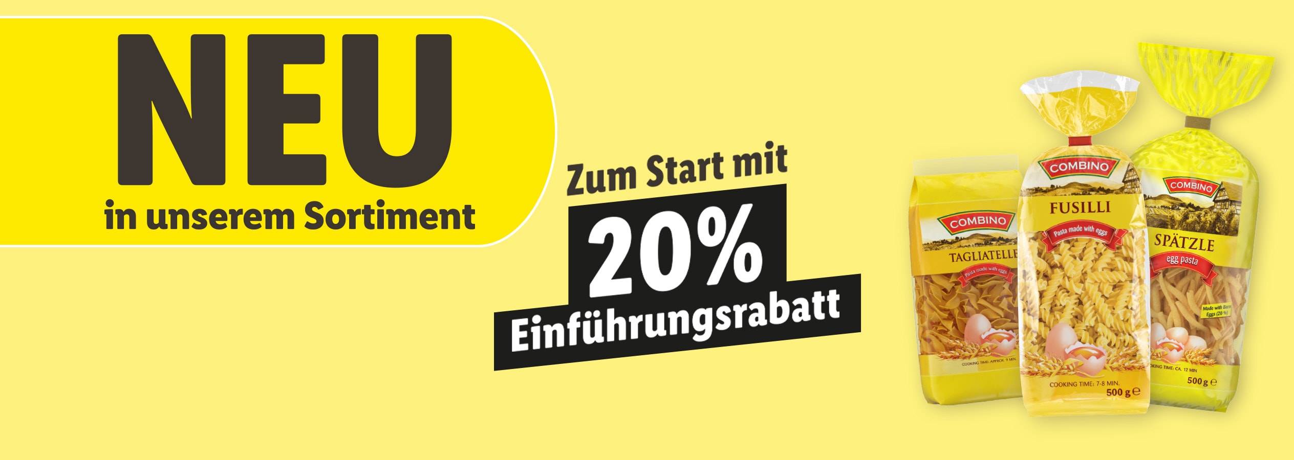 Neue Combino Produkte: Tagliatelle, Fusilli und Spätzle – jetzt mit 20% Einführungsrabatt!
