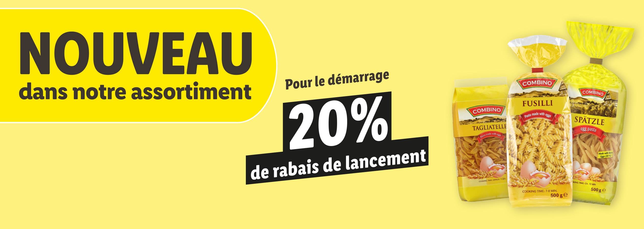 Nouveaux pâtes Combino (tagliatelle, fusilli, spätzle) : 20% de réduction !