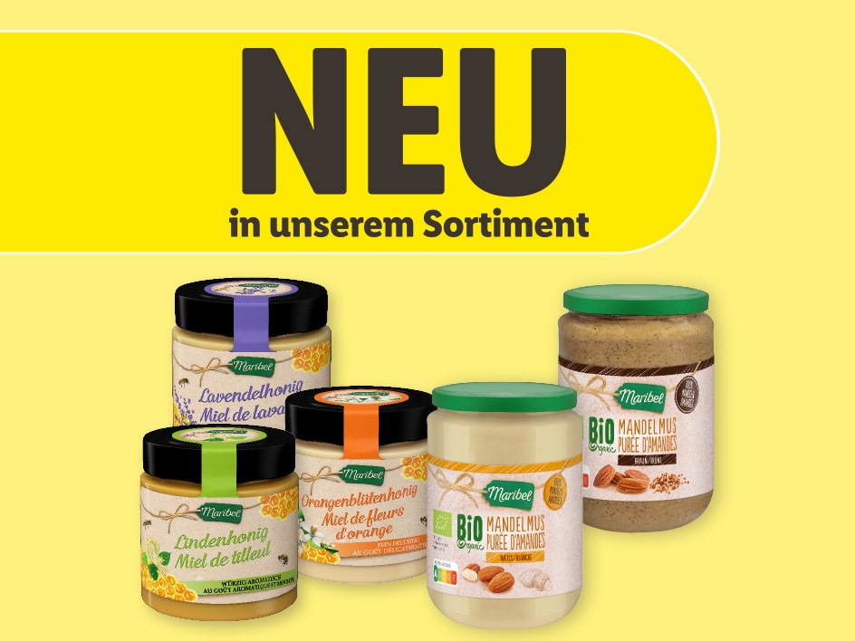 Neu im Sortiment: Maribel Bio-Honig und Mandelmus.