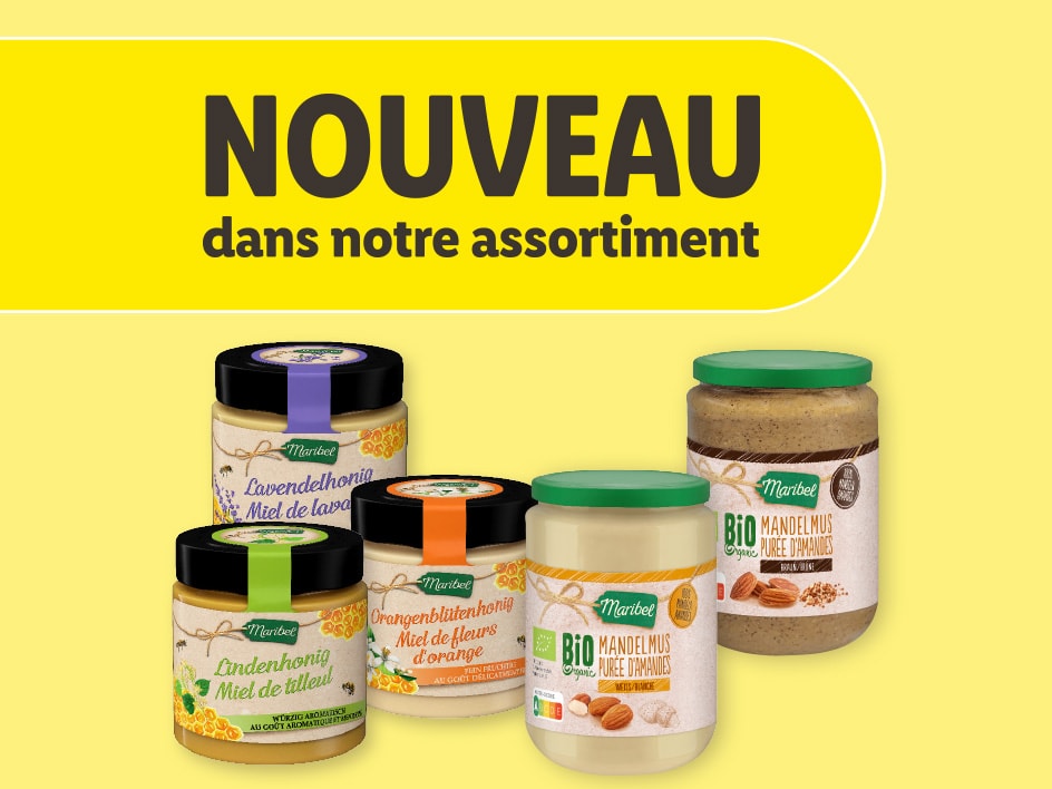 Nouveaux produits Maribel : miels et purées d'amandes bio.