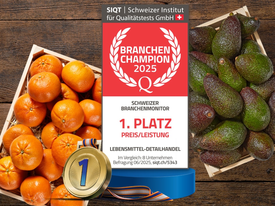 Orangen und Avocados mit einem SIQT Branchen-Champion-Preis.