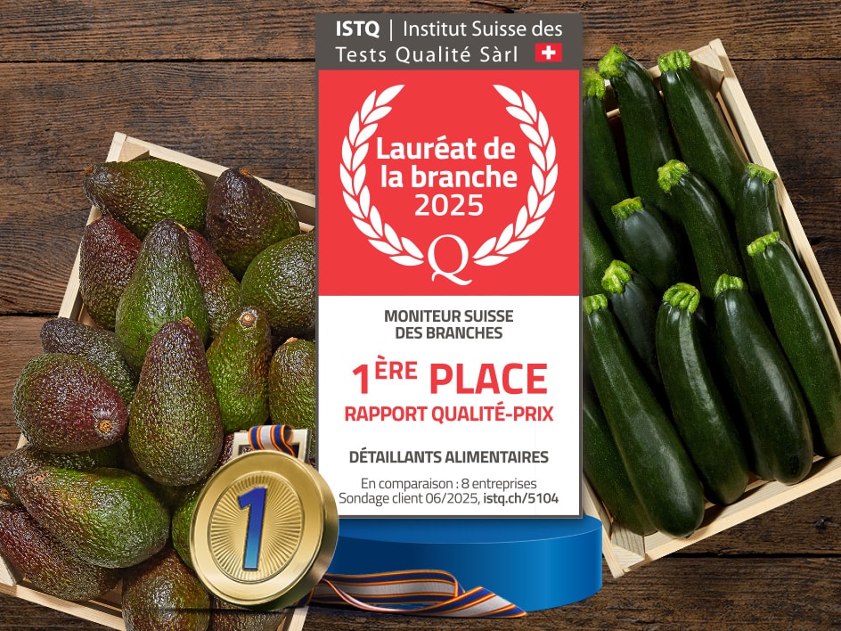 Avocats et courgettes primés ISTQ 2025 pour le meilleur rapport qualité-prix.