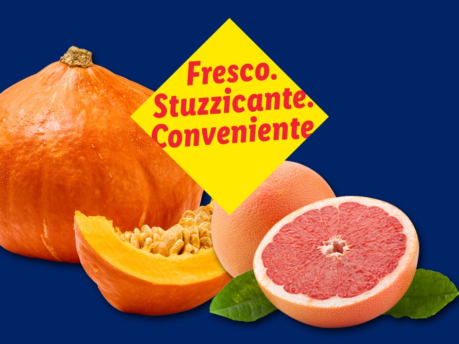 Zucca e pompelmo con testo promozionale 