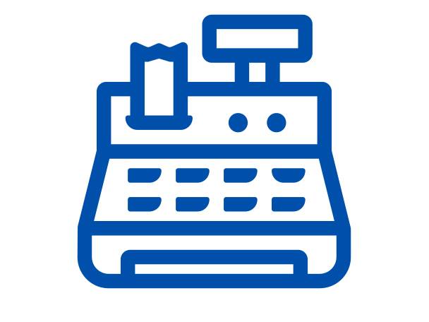 Symbol einer Registrierkasse mit einem herauskommenden Beleg.