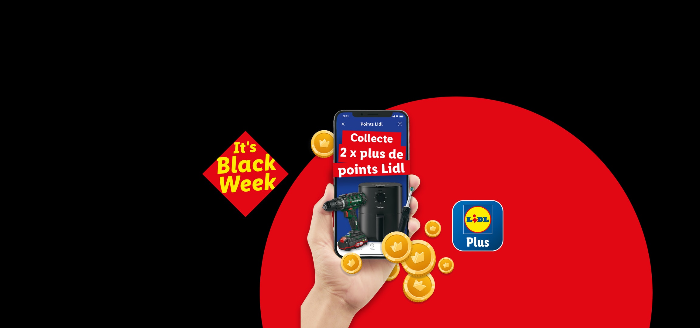 Lidl Plus Black Week : Collectez 2x plus de points Lidl avec perceuse et friteuse à air.