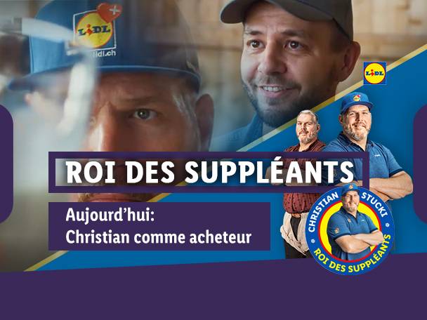 Homme souriant avec casquette de baseball, texte 'Roi des Suppléants' et 'Christian comme acheteur'.