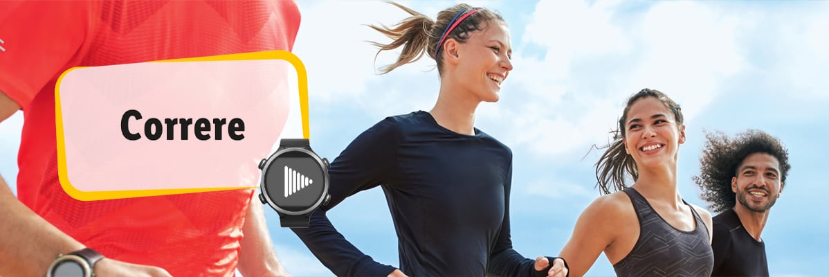 Smartwatch e abbigliamento sportivo: persone che corrono.