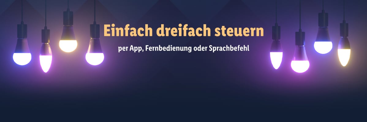 Farbige smarte LED-Lampen, App-gesteuert.
