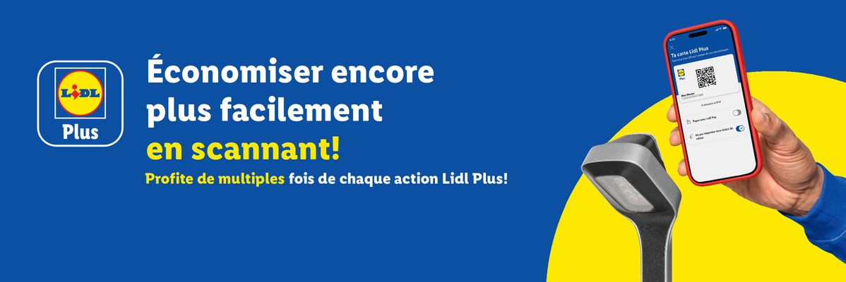 Application Lidl Plus avec code QR sur un smartphone en cours de scan pour économiser plus facilement.