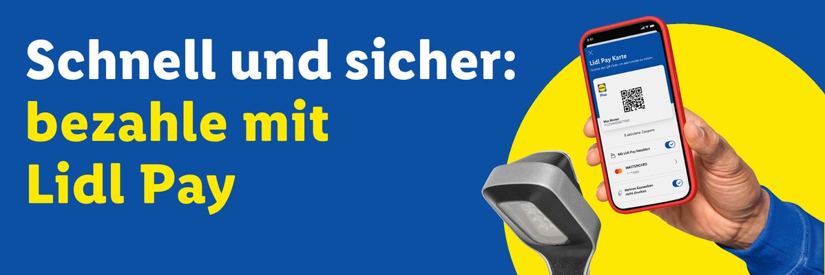 Schnell und sicher: Bezahle mit der Lidl Pay Karte, die auf einem Smartphone angezeigt wird.