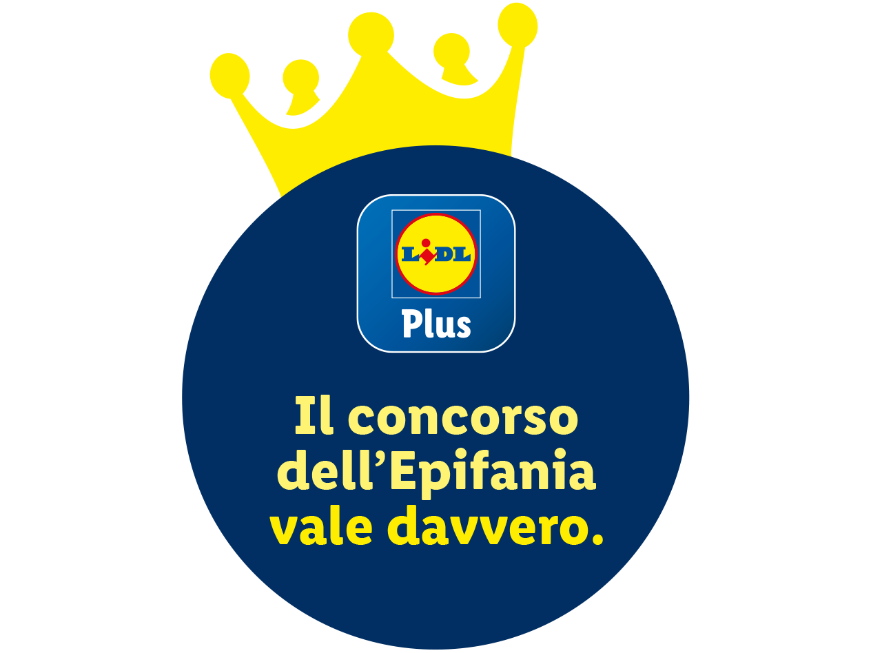 Logo Lidl Plus con corona, annuncia il concorso dell'Epifania.