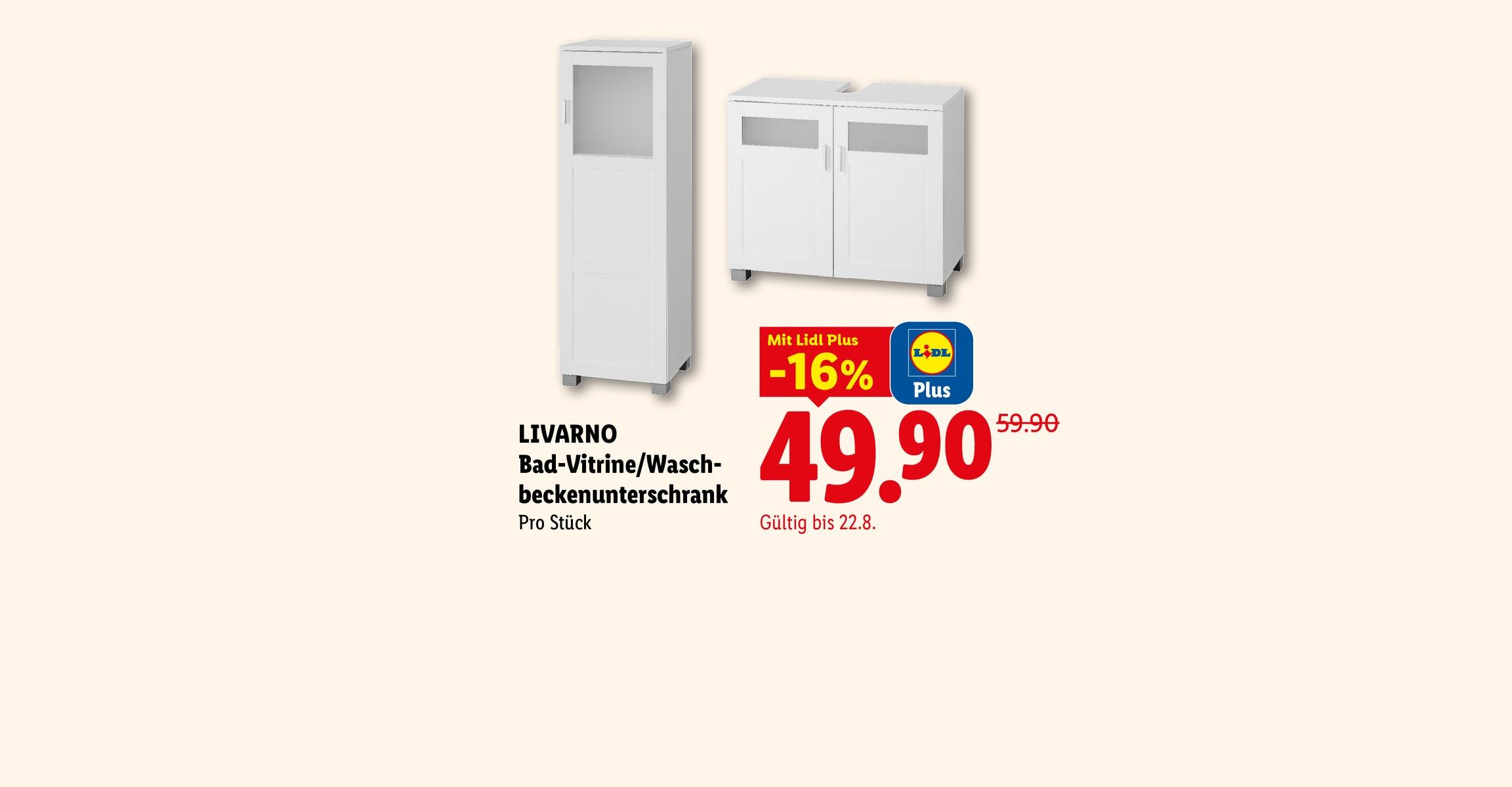 LIVARNO Bad-Vitrine/Waschbeckenunterschrank Pro Stück Mit Lidl Plus -16% CHF 49.90 Gültig bis 22.8.