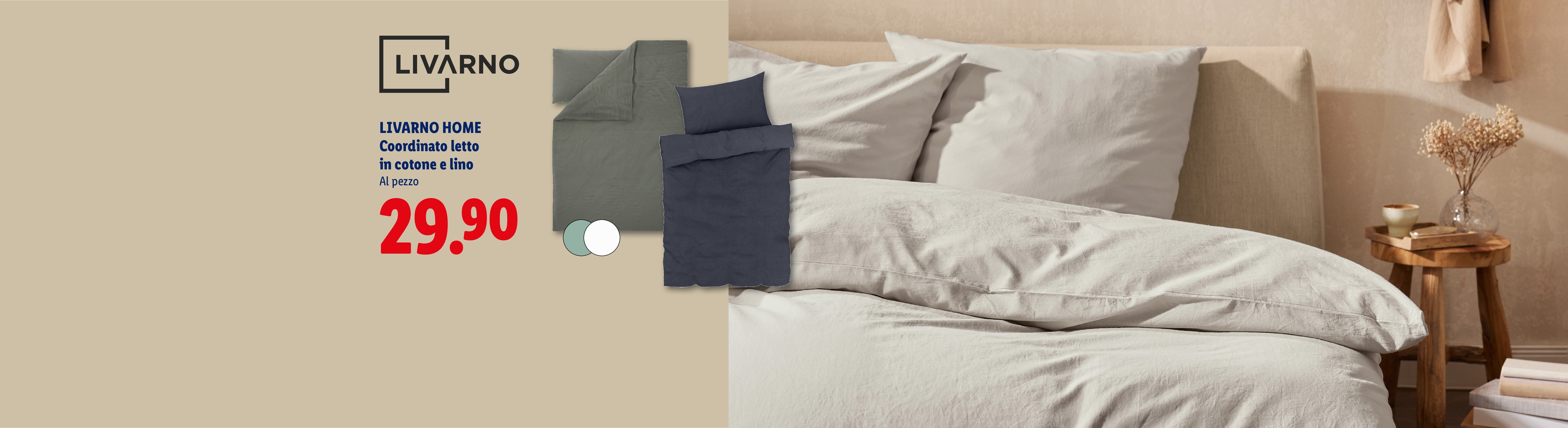 Coordinato letto in cotone e lino in diversi colori, prezzo 29,90
