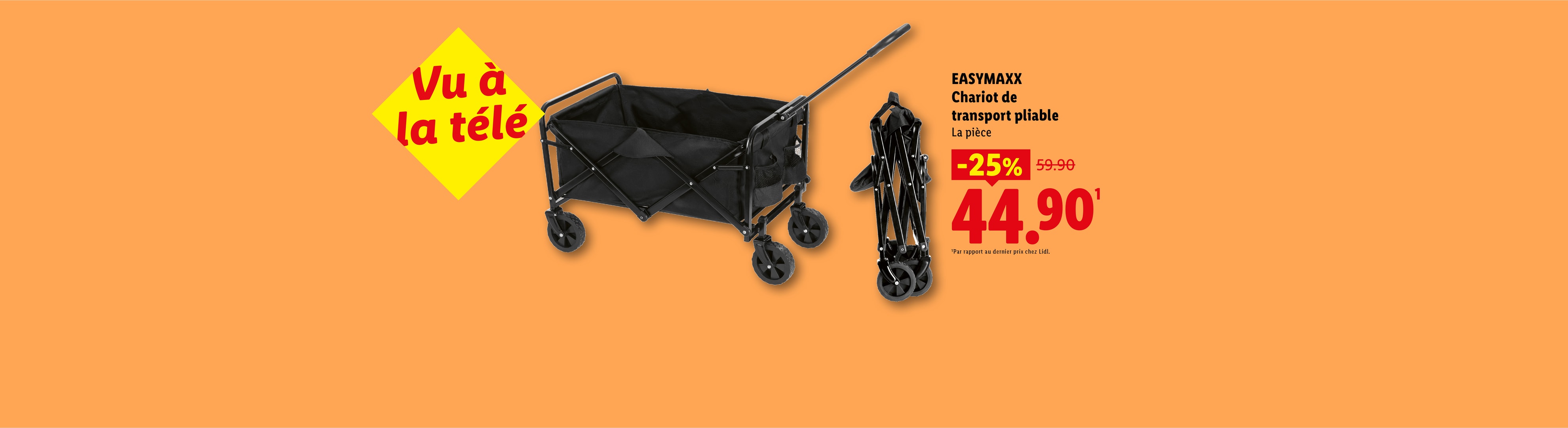 Chariot de transport pliable, vu à la télé, avec une réduction de 25% à 44,90.