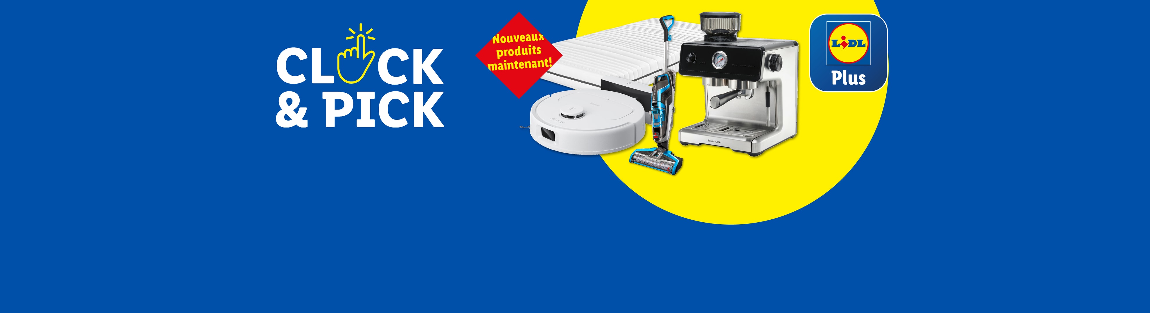 Lidl Plus Click & Pick: Nouveaux produits, dont une machine à café, un aspirateur robot et un aspirateur balai.