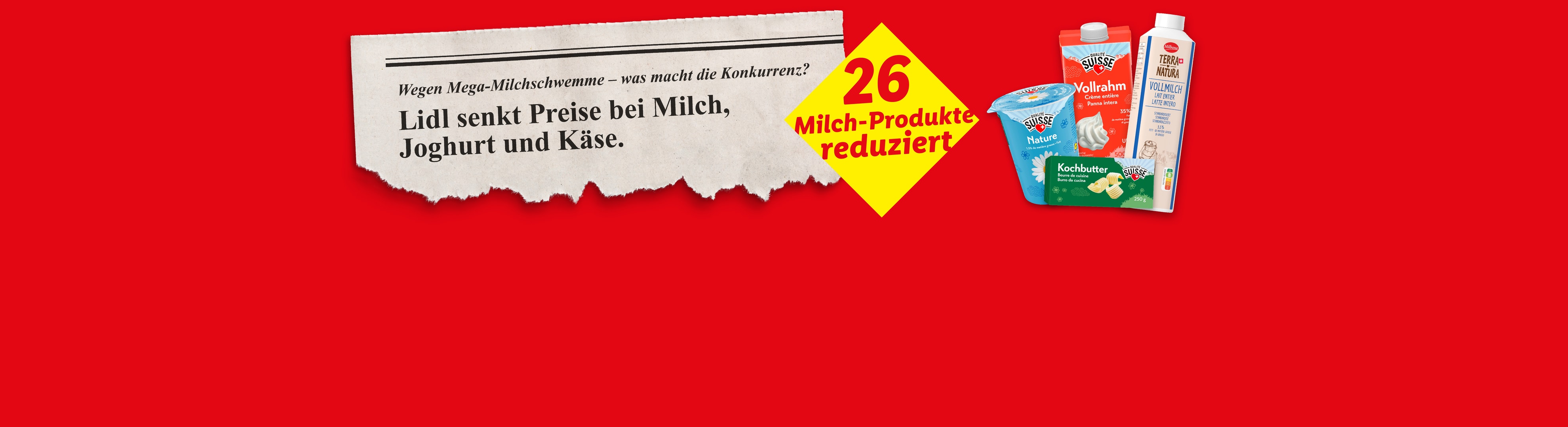 Lidl senkt Preise für 26 Milchprodukte wie Milch, Joghurt, Sahne und Butter.