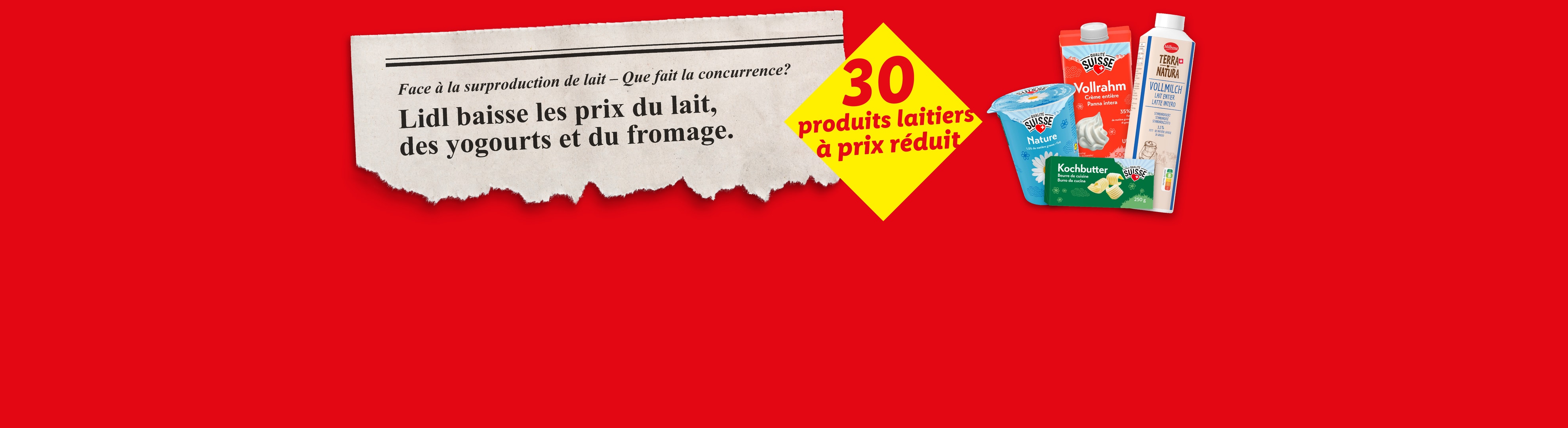 Lidl baisse les prix du lait, des yaourts et du fromage, avec 30 produits laitiers à prix réduit.