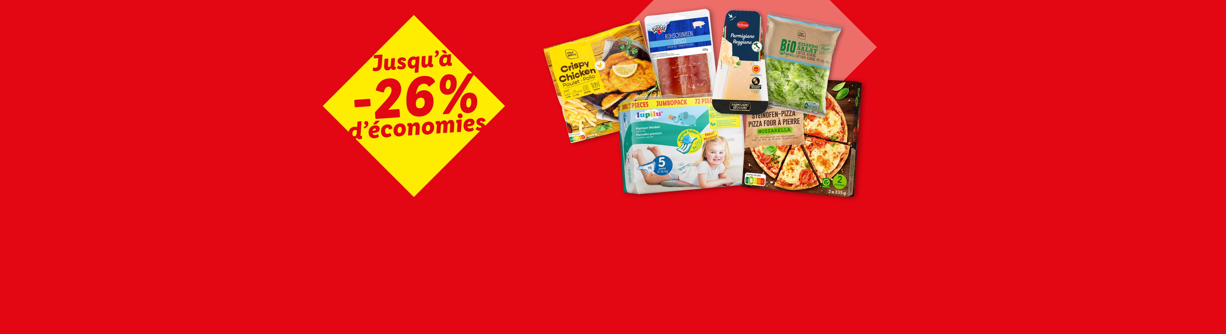 Une sélection de produits alimentaires et de couches pour bébés avec jusqu'à -26% d'économies.