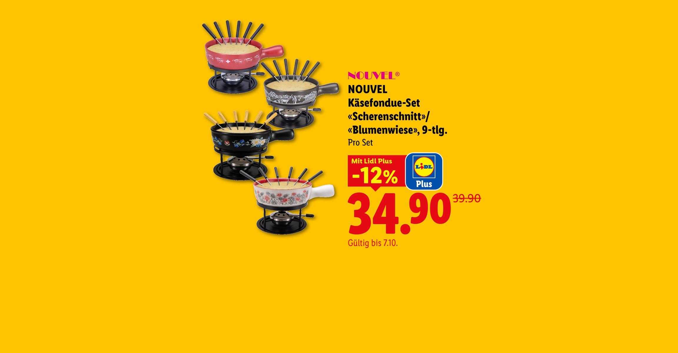 NOUVEL Käsefondue-Set «Scherenschnitt»/ «Blumenwiese», 9-tlg. Pro Set Mit Lidl Plus -12% CHF 34.90 Gültig bis 7.10.