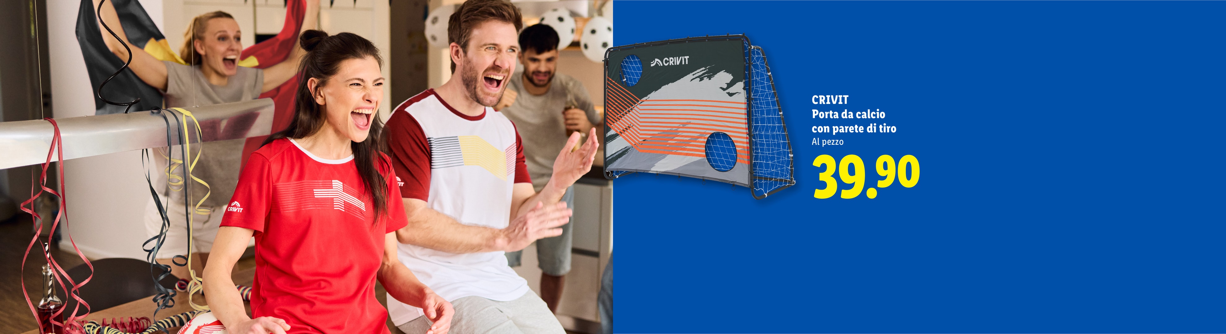 Porta da calcio con parete di tiro a 39,90 € e tifosi esultanti