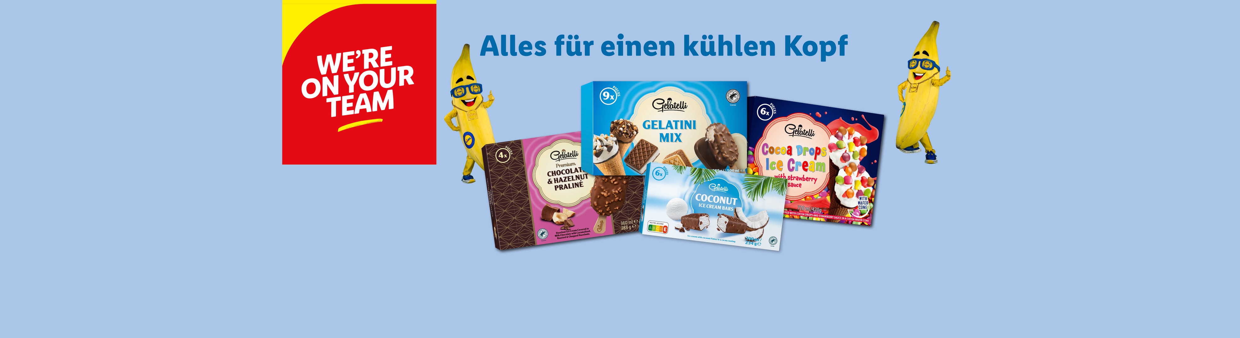 Gelatelli Eis: Auswahl an Stieleis, Eis am Stiel und Gelatini Mix.
