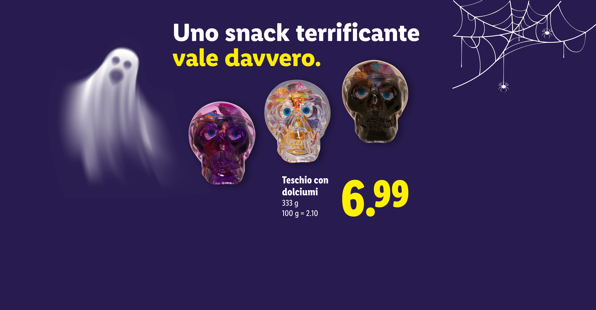 Uno snack terrificante vale davvero. Teschio con dolciumi 333 g 100 g = 2.10 CHF 6.99