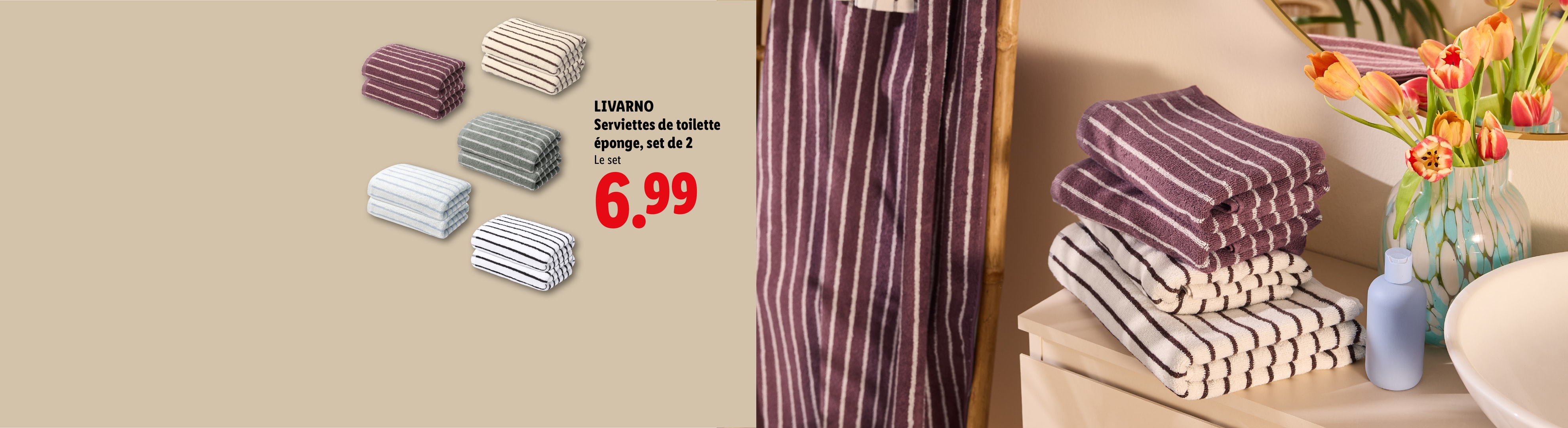 LIVARNO Serviettes de toilette éponge, set de 2 Le set CHF 6.99