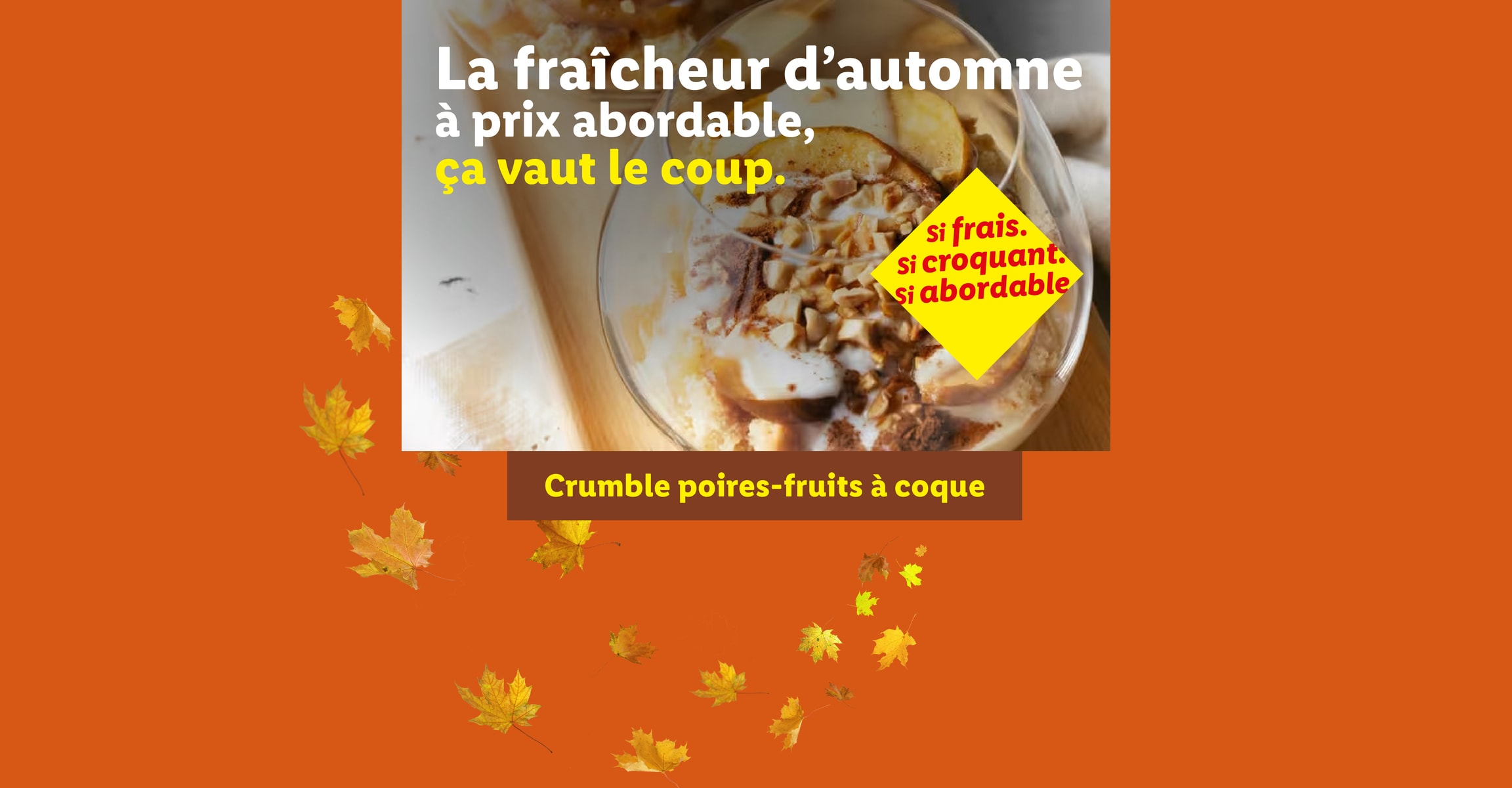 La fraîcheur d'automne à prix abordable, ça vaut le coup. Crumble poires-fruits à coque