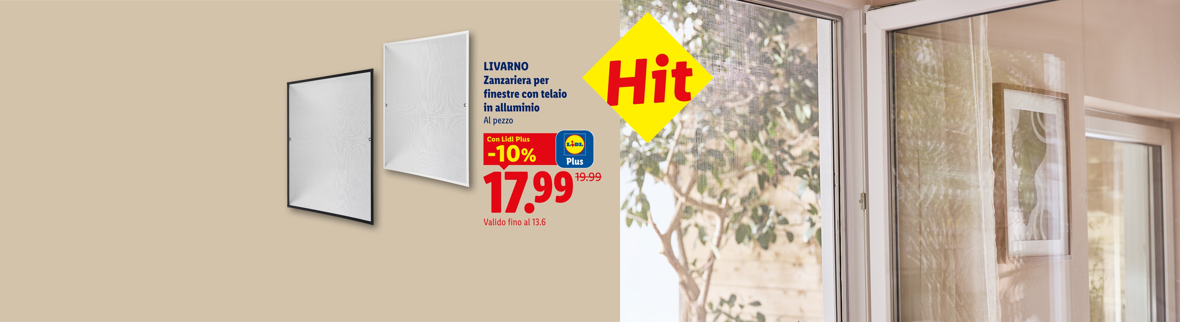 Zanzariera per finestre con telaio in alluminio, in offerta a 17,99€ con Lidl Plus.