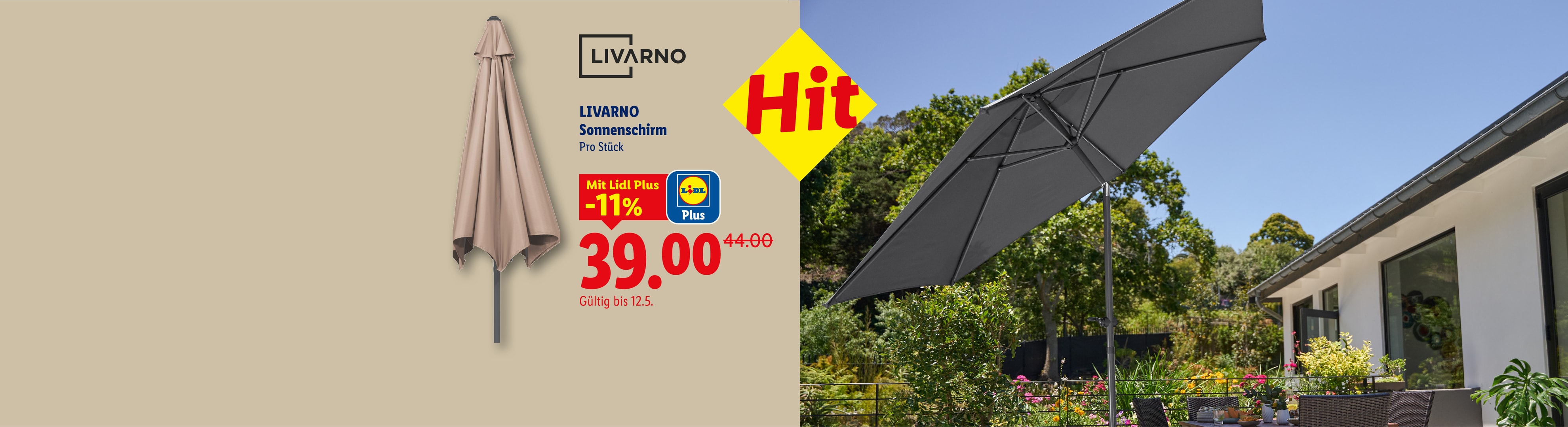Gartenschirm im Sonderangebot, mit 11% Rabatt.