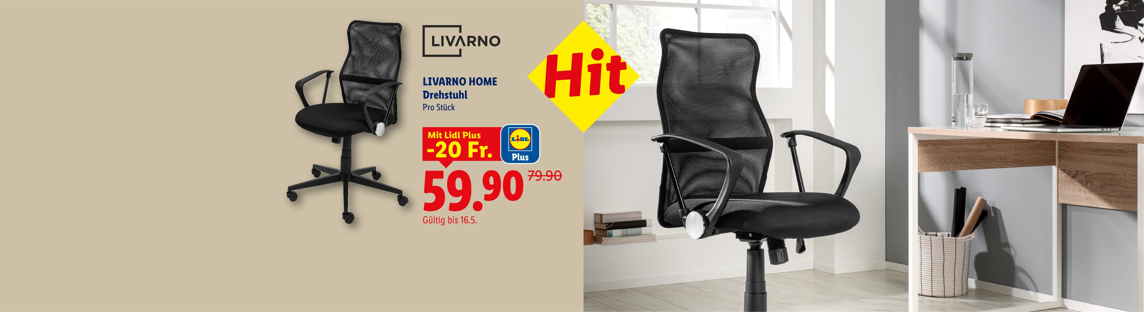 Schwarzer Drehstuhl im Angebot für 59.90 Fr. mit Lidl Plus.