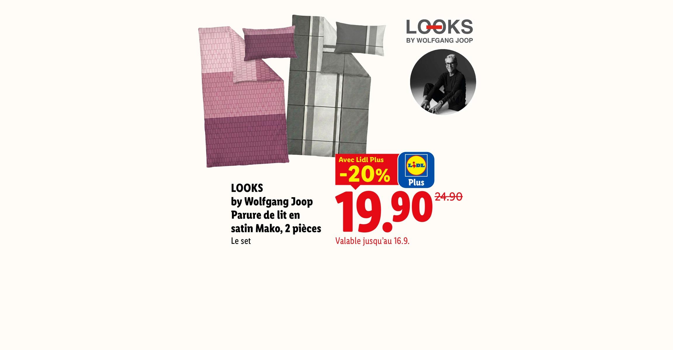 LOOKS by Wolfgang Joop Parure de lit en satin Mako, 2 pièces Le set Avec Lidl Plus -20% Plus CHF 19.90