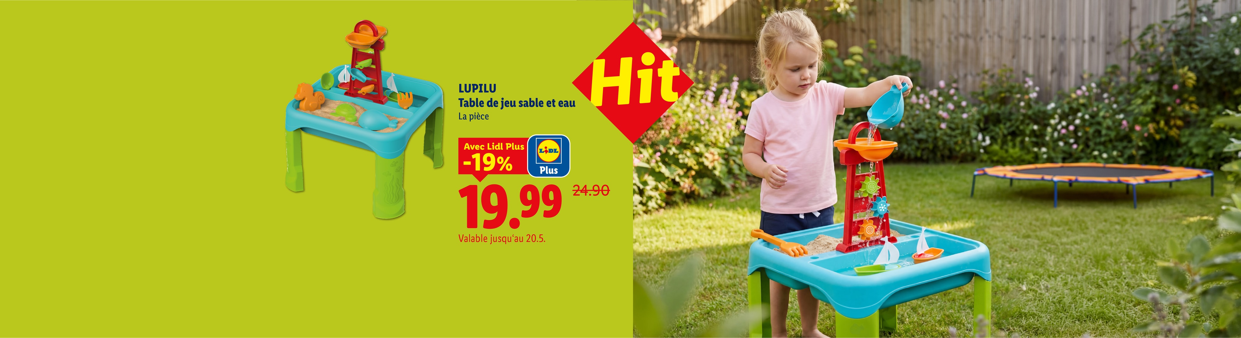 Une table de jeu sable et eau pour enfants, avec une réduction de 19%.