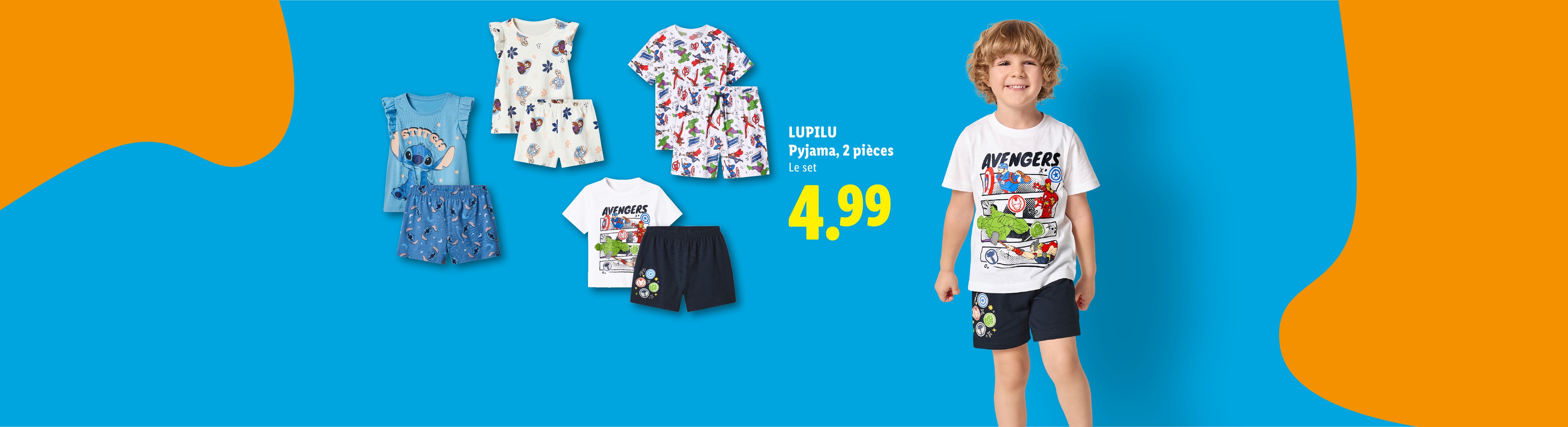 Pyjama 2 pièces pour enfants avec personnages de dessins animés, prix 4,99.