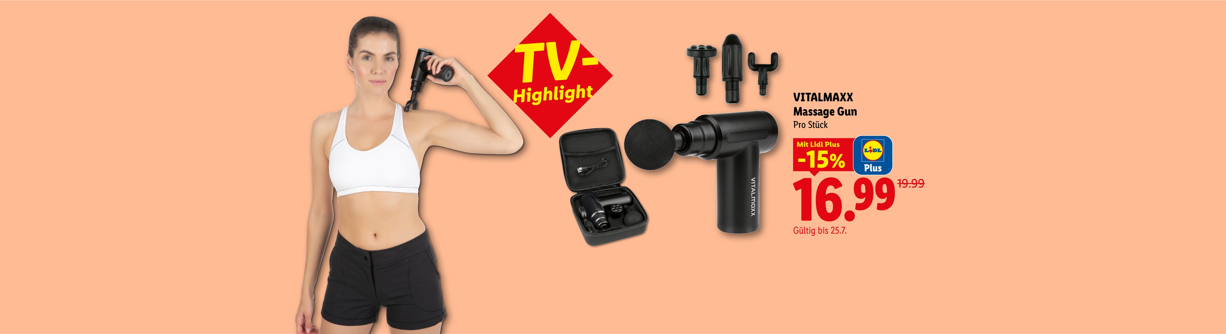 TV-Highlight VITALMAXX Massage Gun Pro Stück Mit Lidl Plus -15% CHF 16.99 Gültig bis 25.7.