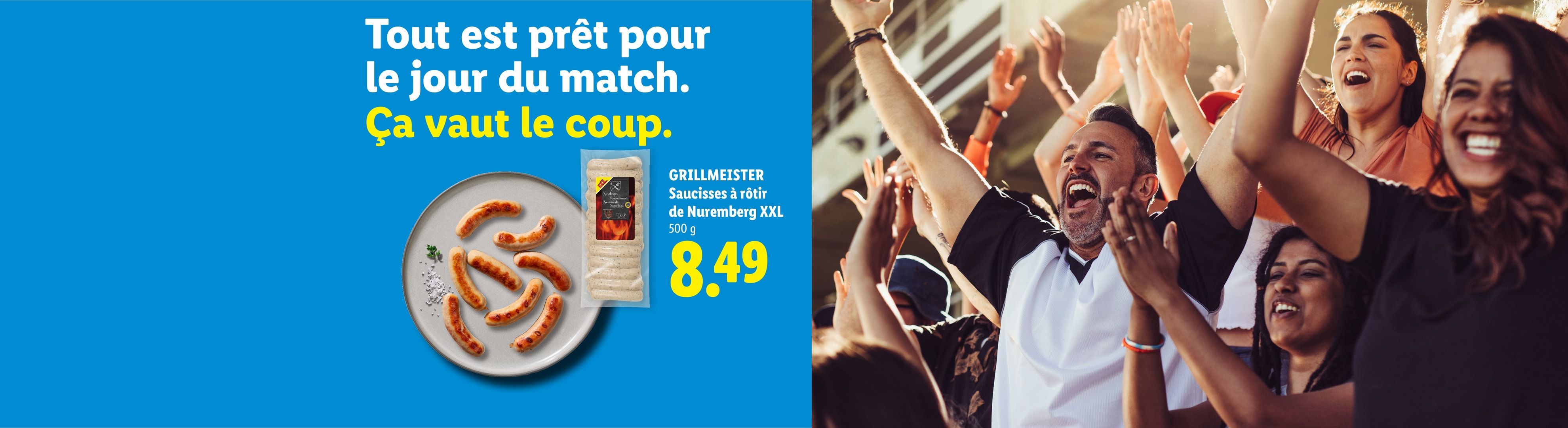 Tout est prêt pour le jour du match. Ça vaut le coup. GRILLMEISTER Saucisses à rôtir de Nuremberg XXL 500 g CHF 8.49