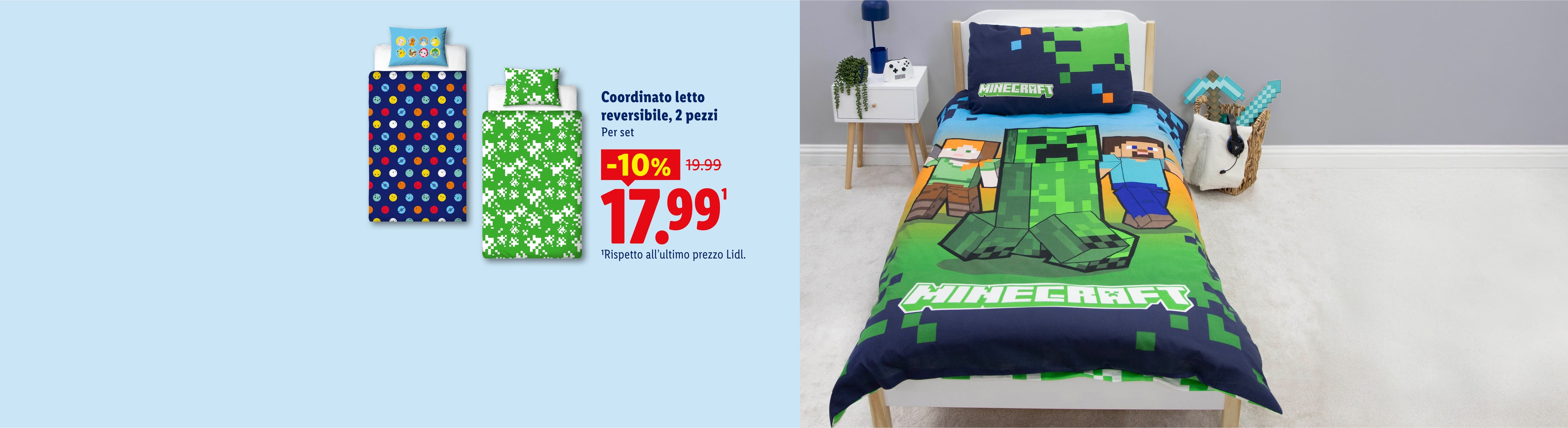 Coordinato letto reversibile, 2 pezzi Per set -10% CHF 17.99 Rispetto all'ultimo prezzo Lidl.