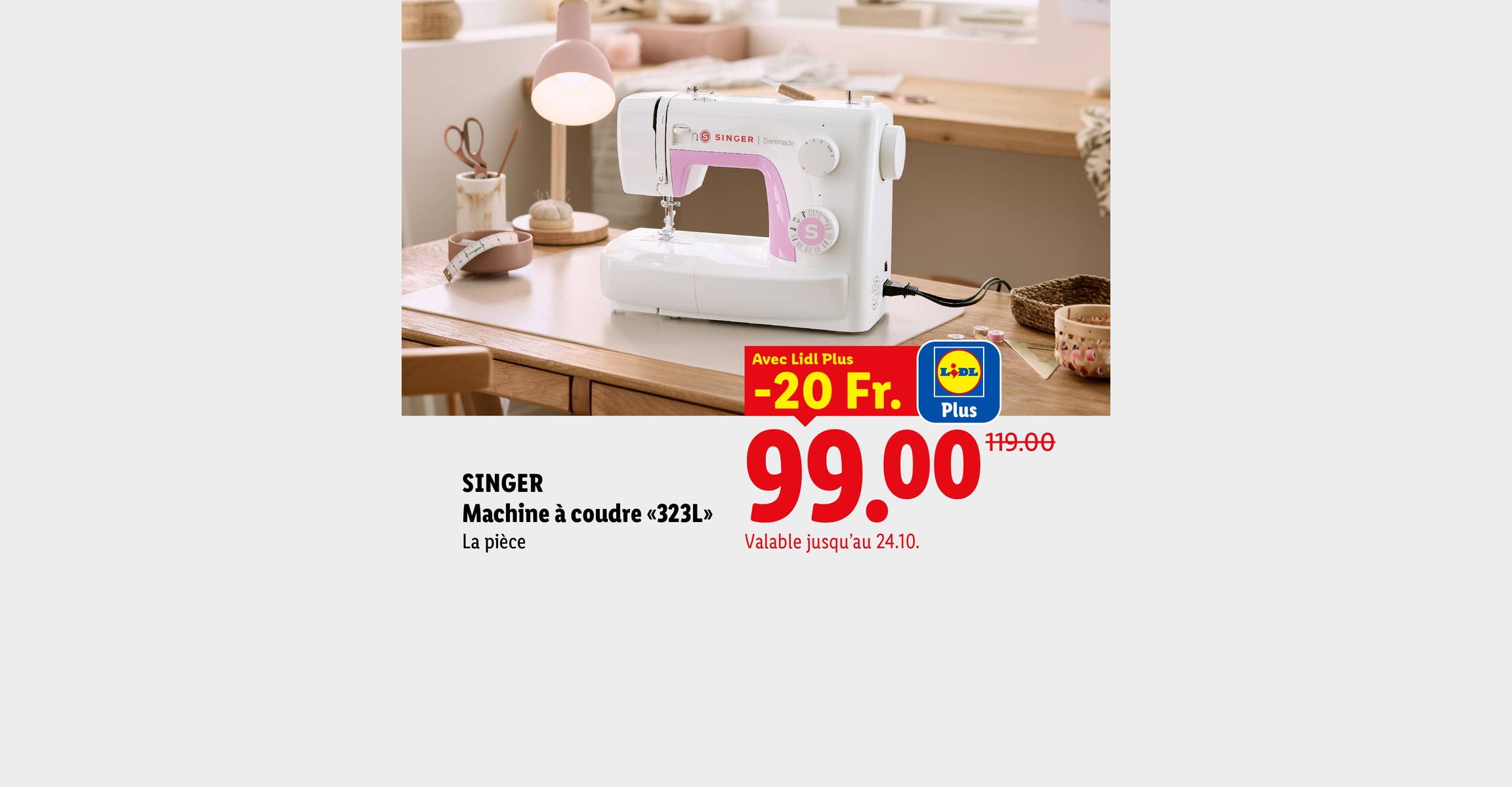 SINGER Machine à coudre «323L» La pièce Avec Lidl Plus -20 Fr. CHF 99.00 Valable jusqu'au 24.10.