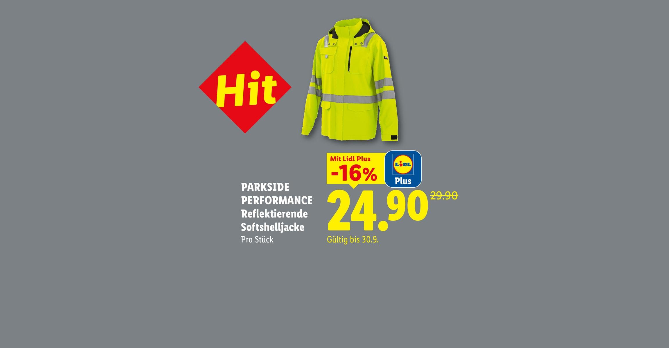 PARKSIDE PERFORMANCE Reflektierende Softshelljacke Pro Stück Mit Lidl Plus -16% CHF 24.90 Gültig bis 30.9.