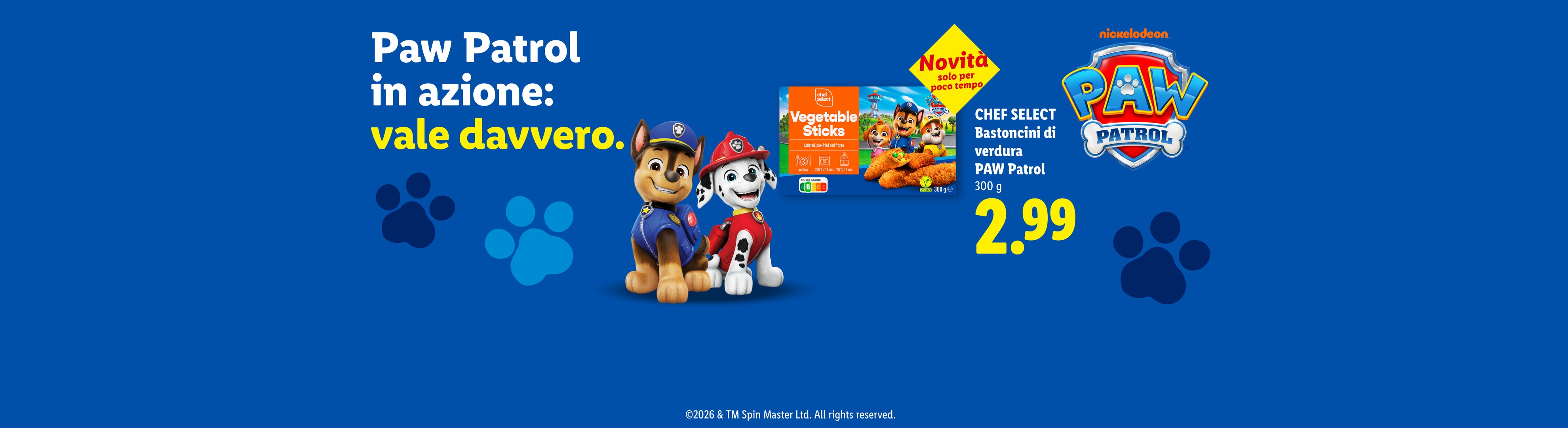 Paw Patrol in azione: vale davvero. Novita solo per poco tempo CHEF SELECT Bastoncini di verdura PAW Patrol 300 g CHF 2.99