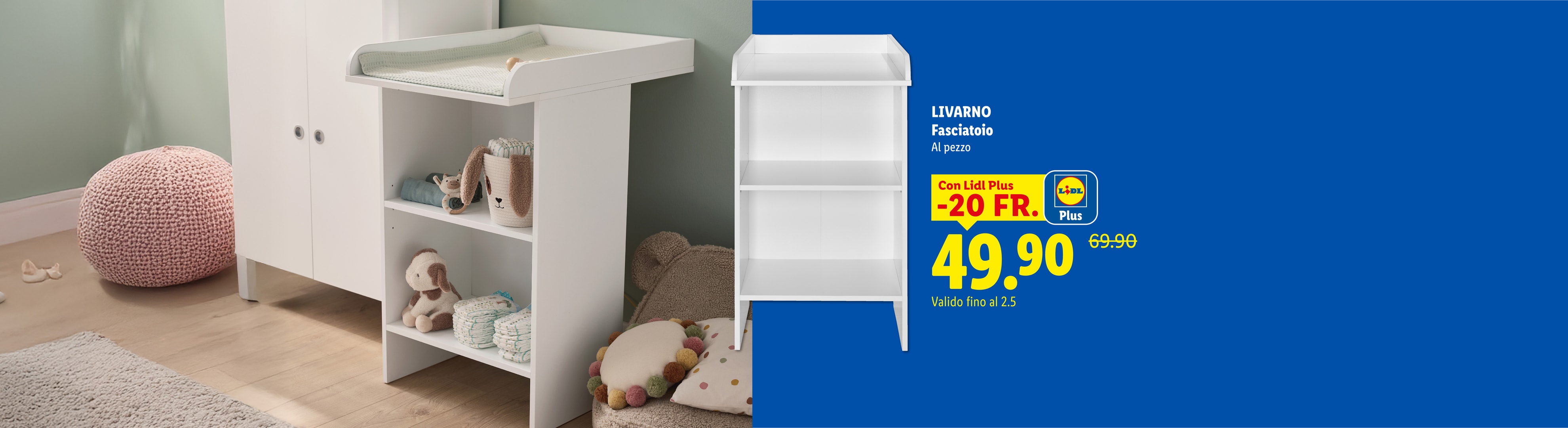 Fasciatoio bianco con ripiani, prezzo speciale Lidl Plus 49.90 FR, valido fino al 2.5.