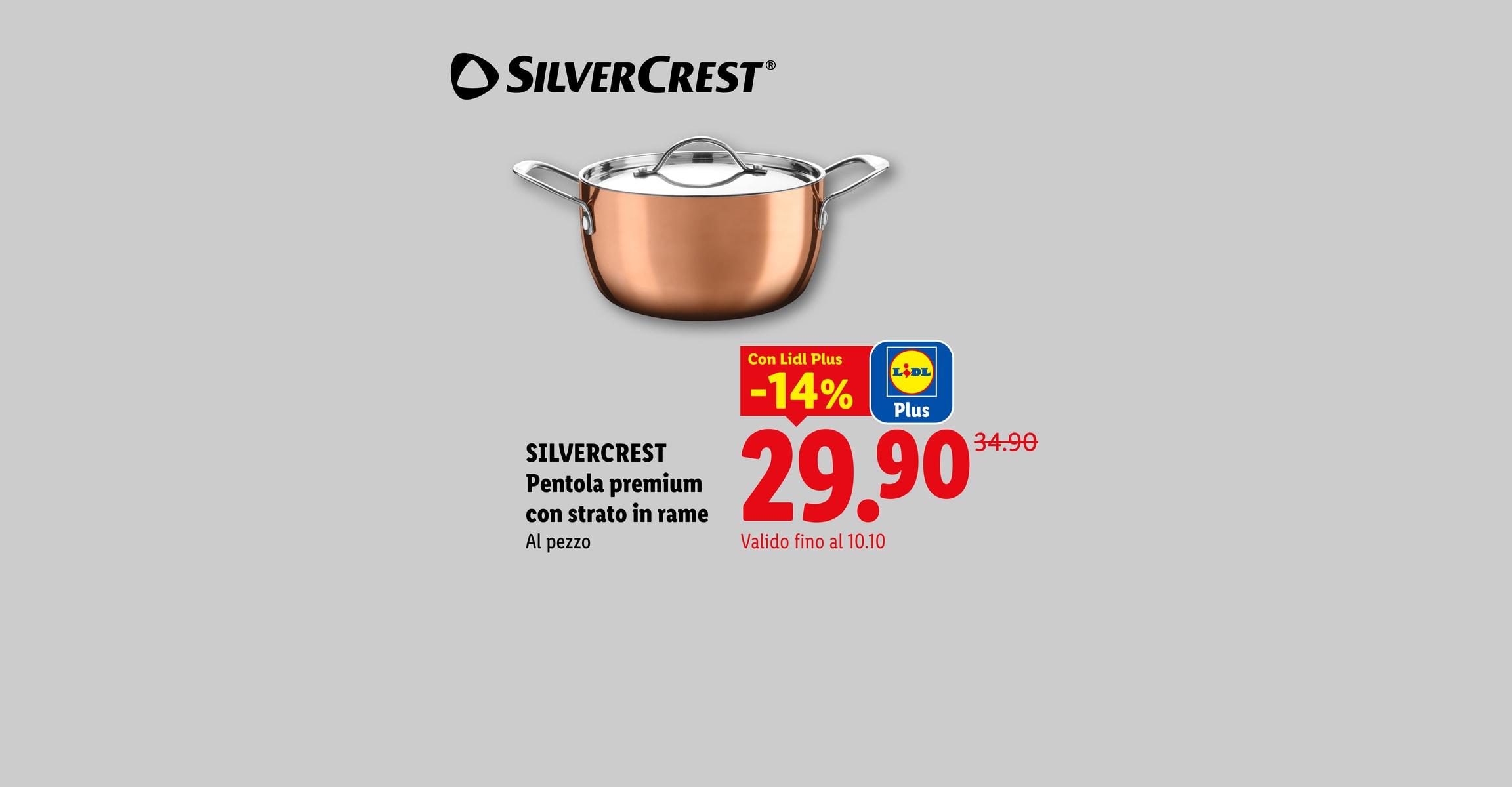 Innovativo. Intuitivo. Semplice. Andre Agassi SILVERCREST Pentola premium con strato in rame Al pezzo Con Lidl Plus -14% CHF 29.90 Valido fino al 10.10
