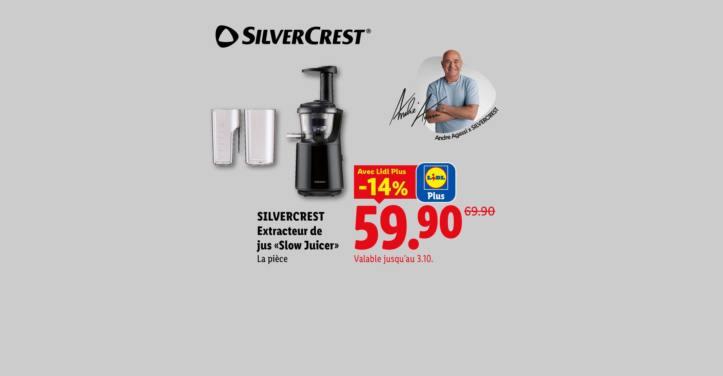 SILVERCREST Extracteur de jus «Slow Juicer» La pièce Avec Lidl Plus -14% CHF 59.90 Valable jusqu'au 3.10.