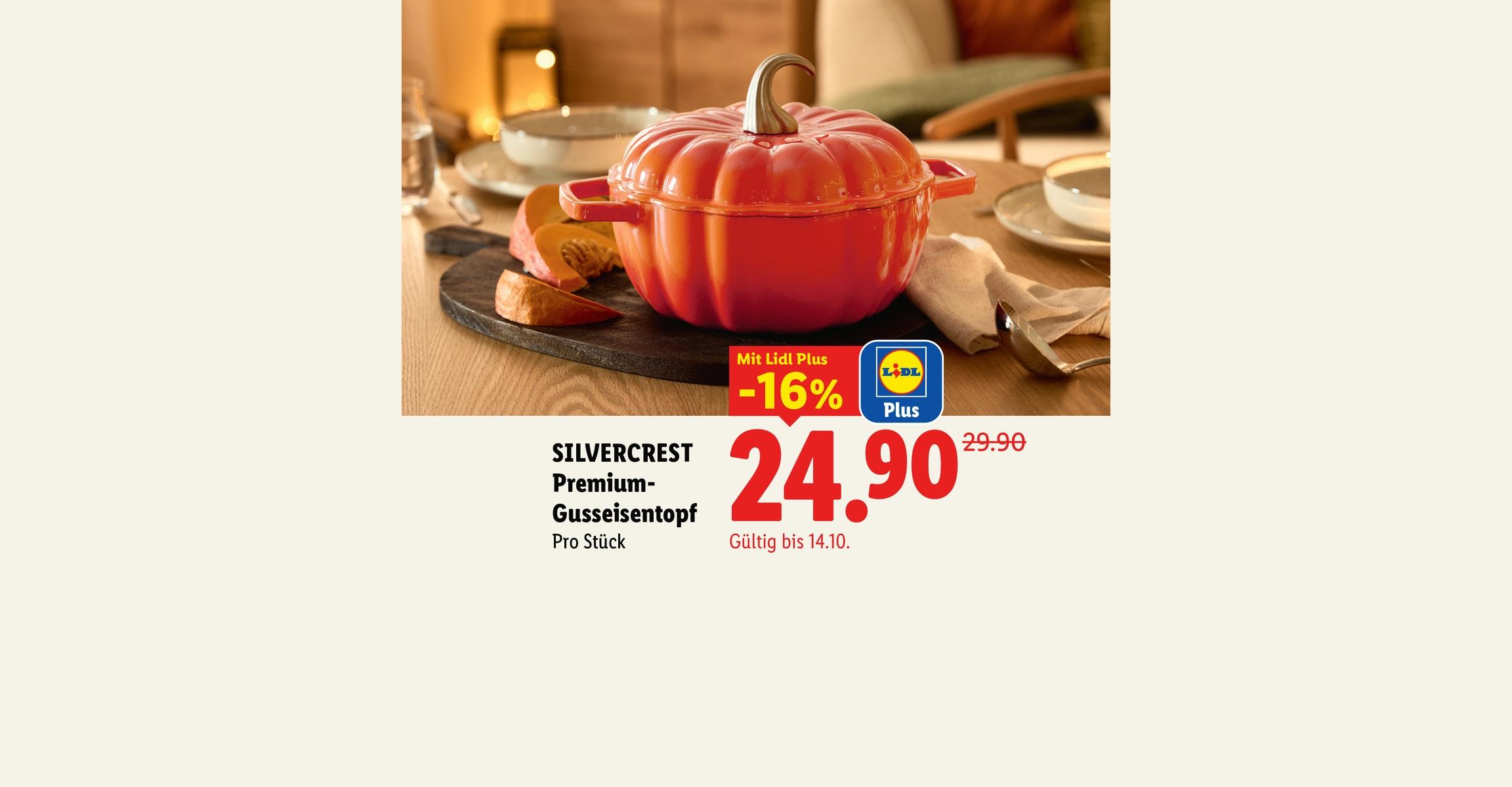 SILVERCREST Premium-Gusseisentopf Pro Stück Mit Lidl Plus -16% CHF 24.90 Gültig bis 14.10.
