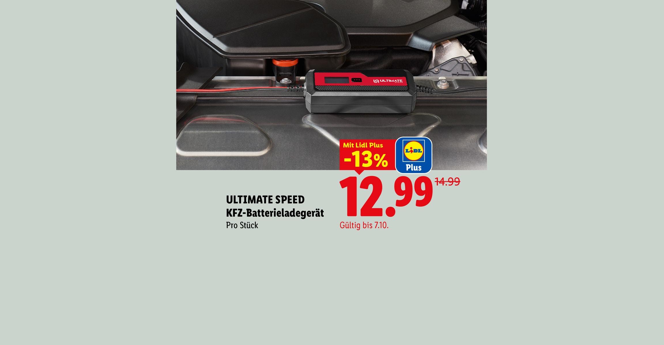 ULTIMATE SPEED KFZ-Batterieladegerät Pro Stück Mit Lidl Plus -13% CHF 12.99 Gültig bis 7.10.
