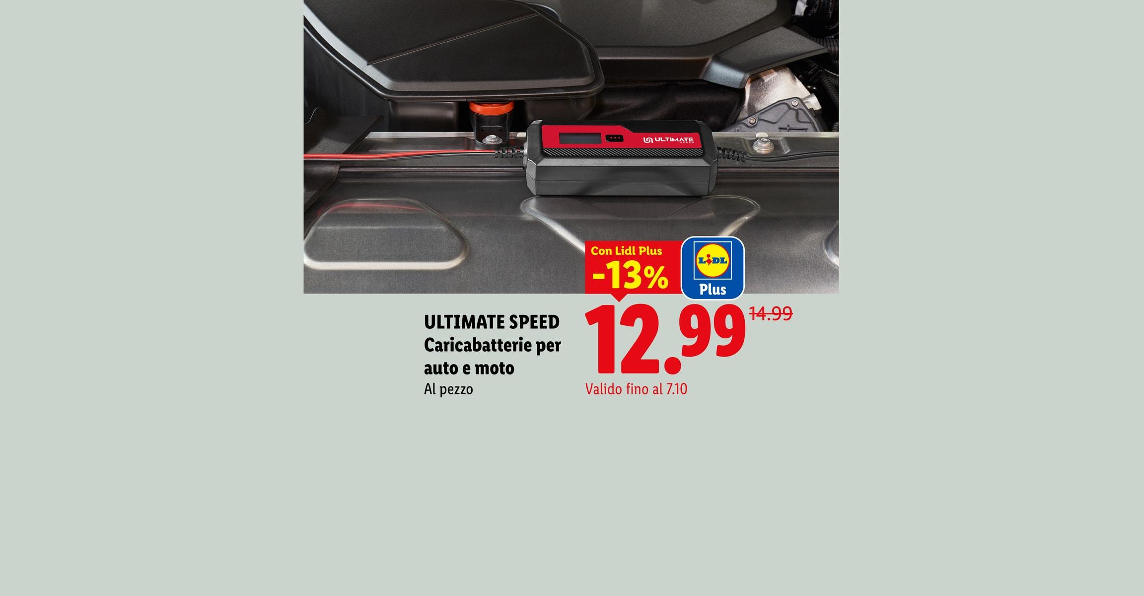ULTIMATE SPEED Caricabatterie per auto e moto Al pezzo Con Lidl Plus -13% CHF 12.99 Valido fino al 7.10