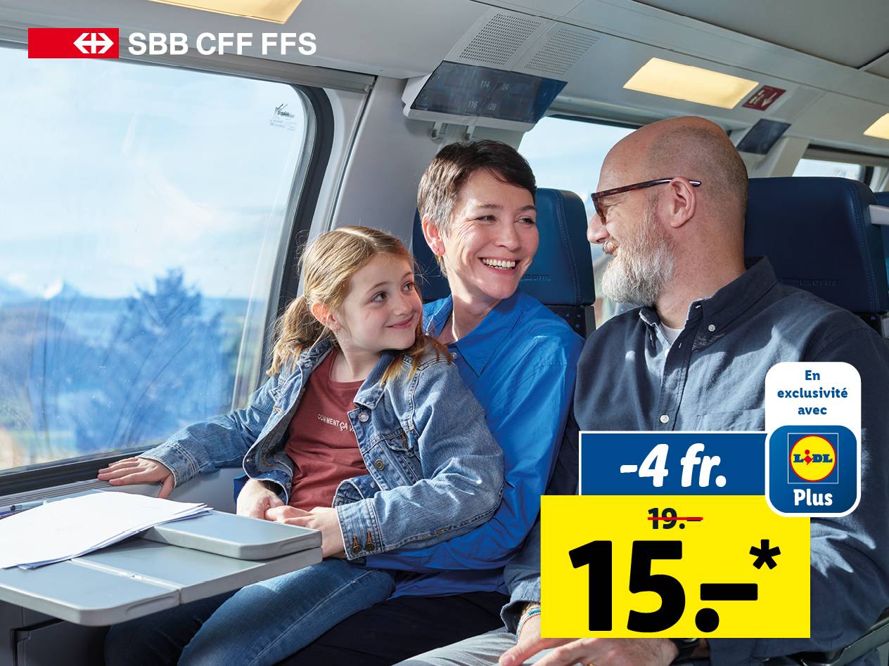 Une super nouvelle pour les fans de voyages de moins de 16 ans: Du 18.9. au 14.10.2023, la carte journalière enfant est disponible dans toutes les filiales Lidl de Suisse pour CHF 19.–.
