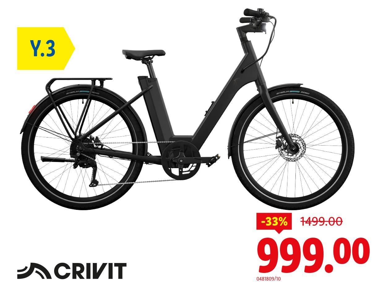 Bicicletta elettrica nera con uno sconto del 33%, da 1499.00 a 999.00.