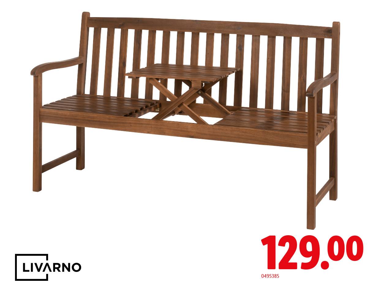Panca da giardino in legno con tavolino integrato, prezzo 129.00.