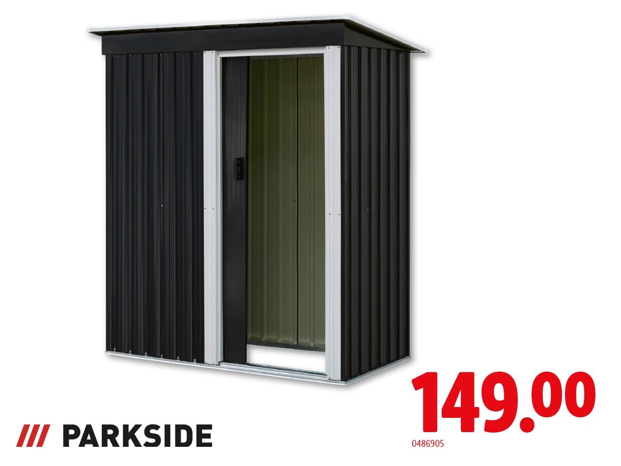 Schwarzer Parkside Geräteschuppen mit Schiebetür, Preis 149.00.